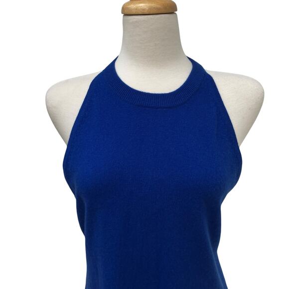 Black Saks Fifth Avenue Top Sz M 100% Blue Cashmere Halter Pullover Careerwear - Picture 2 of 9